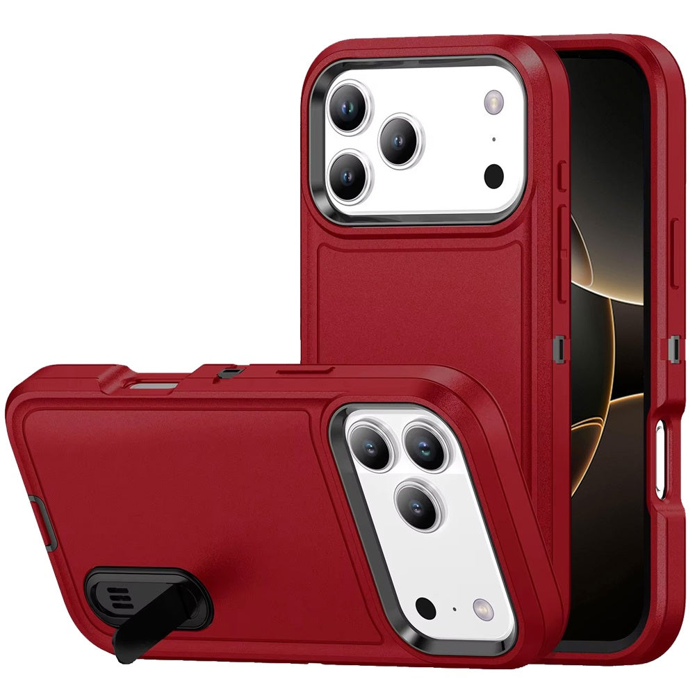 For Apple iPhone 17 Pro Hybrid 3 Layers Hard 3in1 Shockproof with Kickstand Heavy Duty Hard TPU Rubber Anti-Drop Case Cover