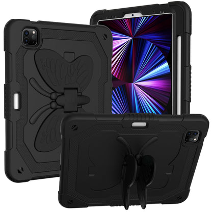 Tablet Case for Apple iPad Air 5th /4th Gen /iPad Pro (11inch) 2024 Butterfly Kickstand Hybrid 3D Design Heavy Duty Shockproff Kids Rubber Shock Absorbing Reinforced Corners Cover Black +Black