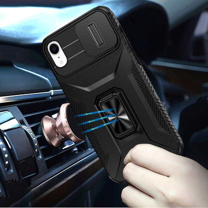 Phone Case for Apple iPhone XR Magnetic Ring Stand Camera Protection Shockproof Heavy Duty Kickstand Rugged Grip Anti Scratch Hybrid Cover Black