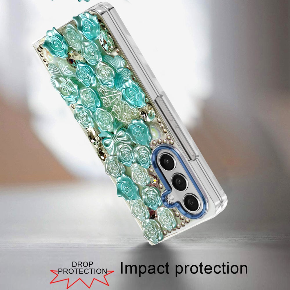 For Samsung Galaxy Z Fold 7 Muti-Color Floral Fashion Bling Crystal 3D Full Diamonds Stones Sparkle Rhinestone Glitter Hybrid Case Cover