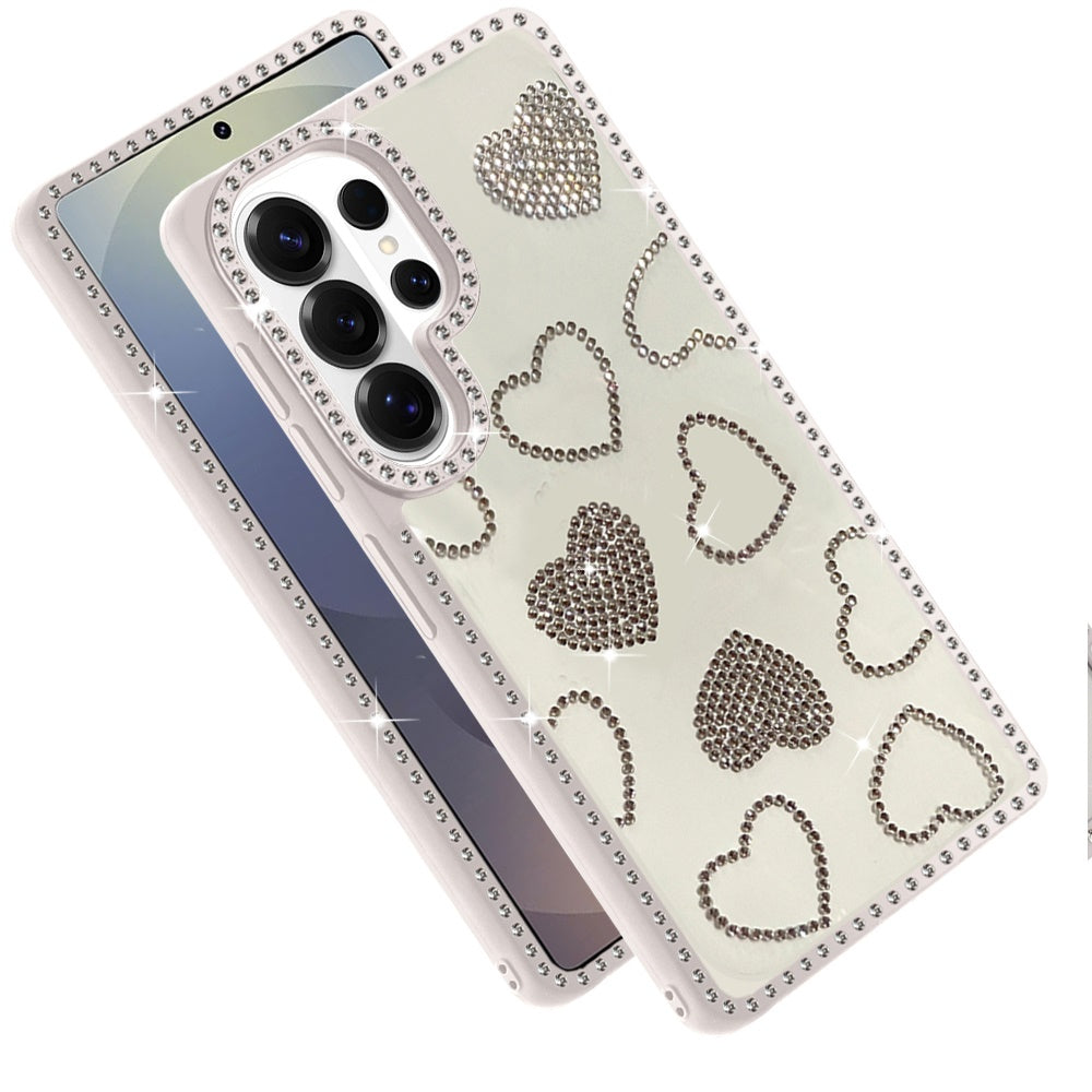 For Samsung Galaxy S26 Ultra Spread Love Glitter Shimmer Diamond Edge Hybrid Drop Protection Shockproof Design Compatible Case Cover