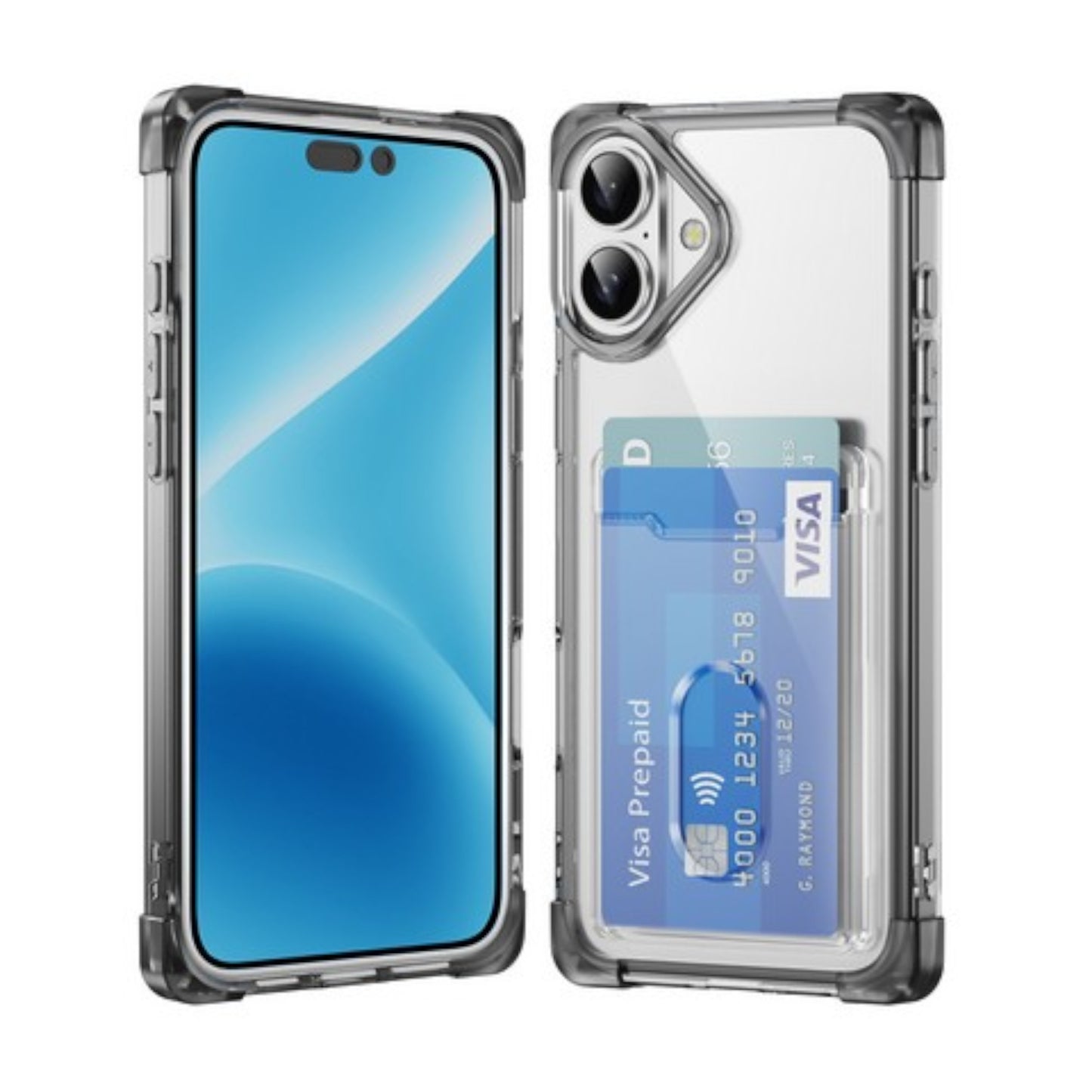 For Apple iPhone 16 Pro (6.3") Wallet Clear Case with Credit Card Holder Rubber Silicone TPU Protection Corner Bumper Shockproof Case Cover