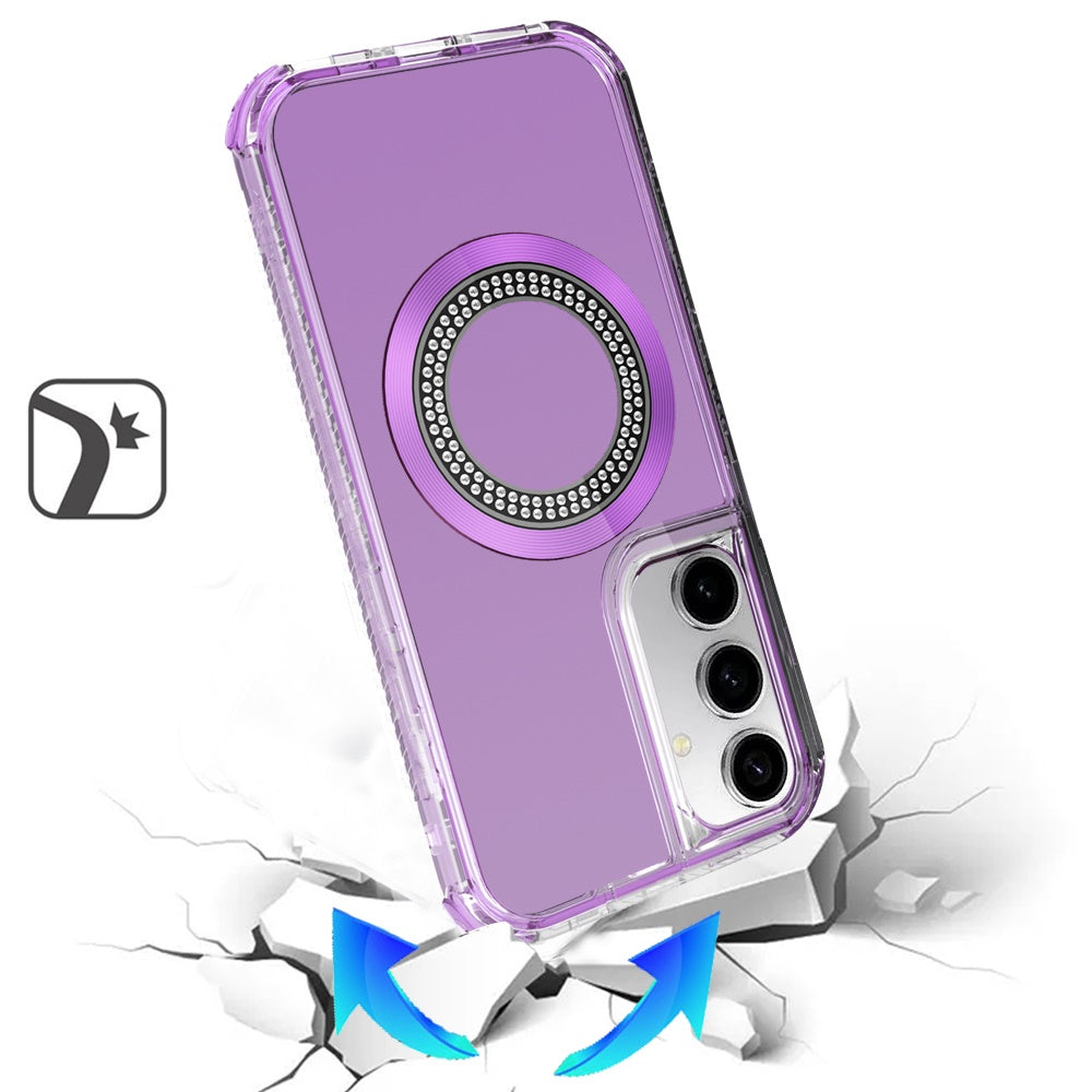 Phone Case for Samsung Galaxy S26 Magnetic Circle Bling Chrome Hybrid Shockproof Protective Grip 3in1 Durable Stylish Crystal Frame Cover