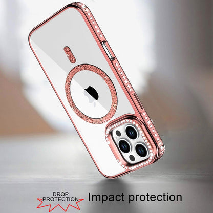Phone Case for Apple iPhone 16 Pro Max Luxury Diamond Bling Edged Magnetic Glitter Shockproof Hybrid with Camera Kickstand Durable Grip Cover