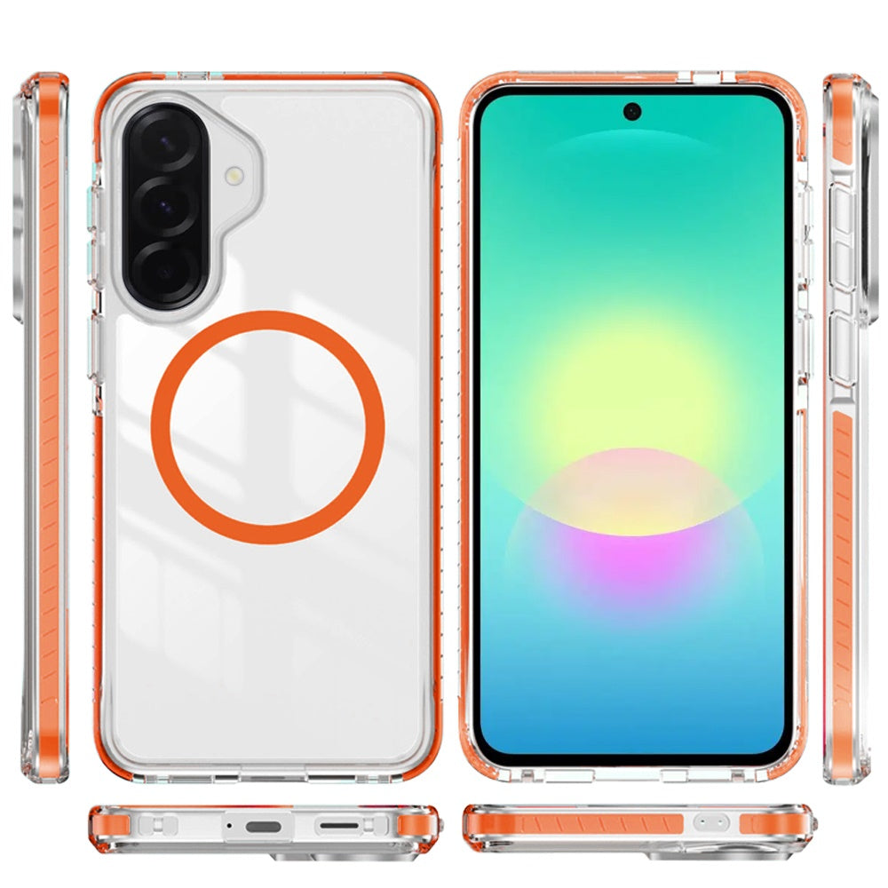 Phone Case for Samsung Galaxy A27 Transparent Magnetic Shockproof Colored Edge Hybrid Case Slim Durable Grip Clear Protective Soft TPU Cover