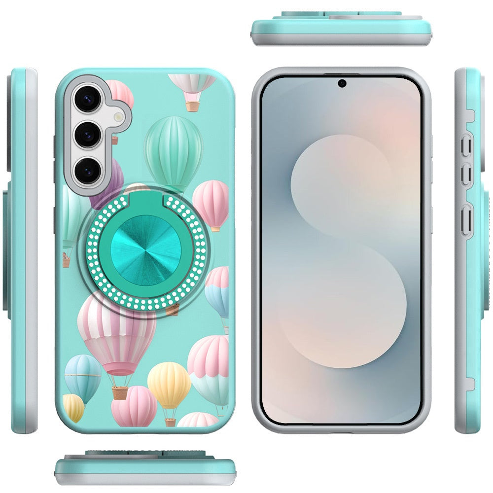 For Samsung Galaxy S26+ / S26 Plus Pattern Design Hybrid with Invisible Ring Stand & Magnetic Back, Shockproof Protective Grip Case Cover