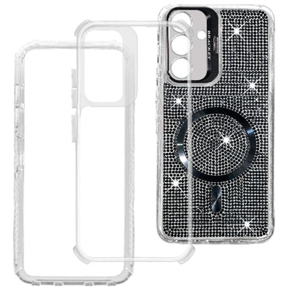 Phone Case for Samsung Galaxy A27 Luxury Glitter Magnetic Hybrid with Camera Stand Dual Layer Shockproof Sparkle Dot Pattern Clear Edges Cover