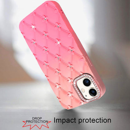 For Apple iPhone 11 Fashion Flower Design Sparkle Glitter Shimmer Rhinestone Bling Floral Accents, Leather Texture TPU Case Cover Orange /Pink