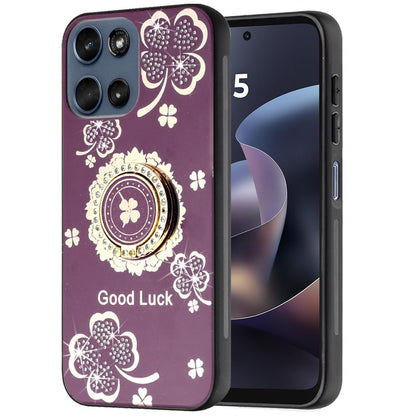 Phone Case for Motorola Moto G 5G 2026/ Moto G 5G 2025 Diamond 3D Fashion Floral Glitter Engraved Luxury Bling Hybrid Shockproof Chrome Edge Protective Grip Cover Purple