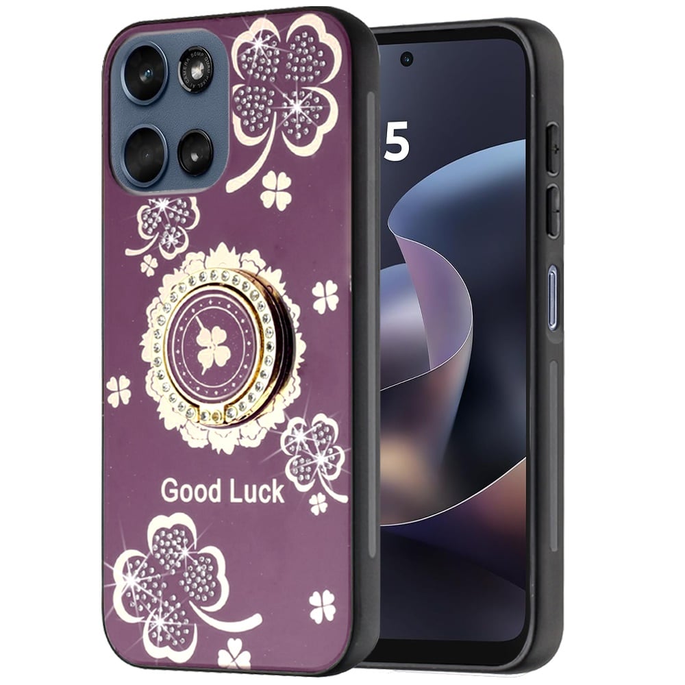Phone Case for Motorola Moto G Play 5G 2026 Diamond 3D Fashion Floral Glitter Engraved Luxury Bling Hybrid Shockproof Chrome Edge Protective Grip Cover Purple