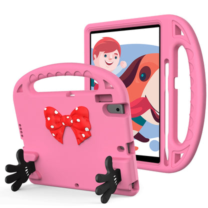 For Hybrid Shockproof Tablet with Bow Hands Kickstand Antislip Rubber TPU Kid-Friendly Drop Protection Pink Tablet Case Cover