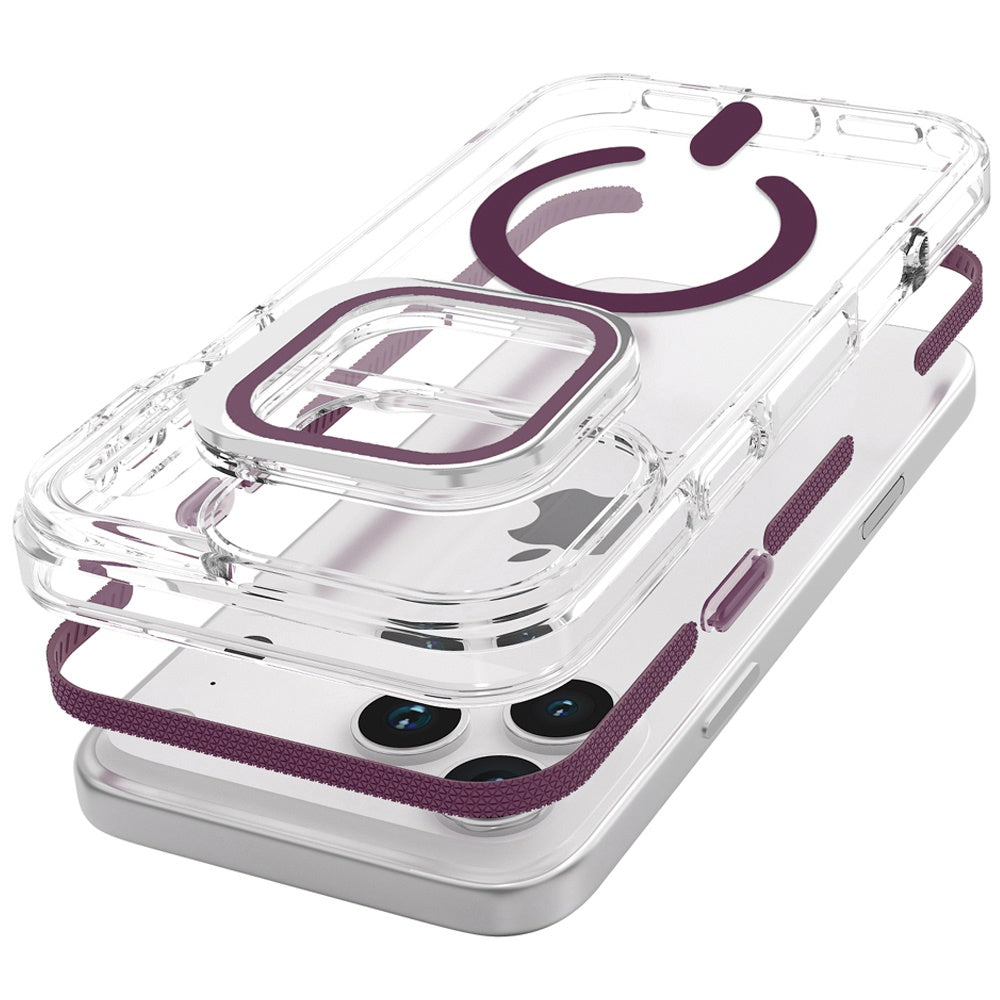Phone Case for Apple iPhone 18 Pro/ 17 Pro Magnetic Circle Transparent Tough Hybrid Camera Stand Guard Stand Shockproof Color Edge Rugged Grip Cover Purple
