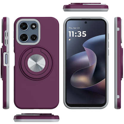 Phone Case for Motorola Moto G Play 5G 2026 Shockproof Magnetic Ring Stand Rotating CarMount Hybrid Metal Matte Finish AntiSlip Grip Kickstand Cover Purple