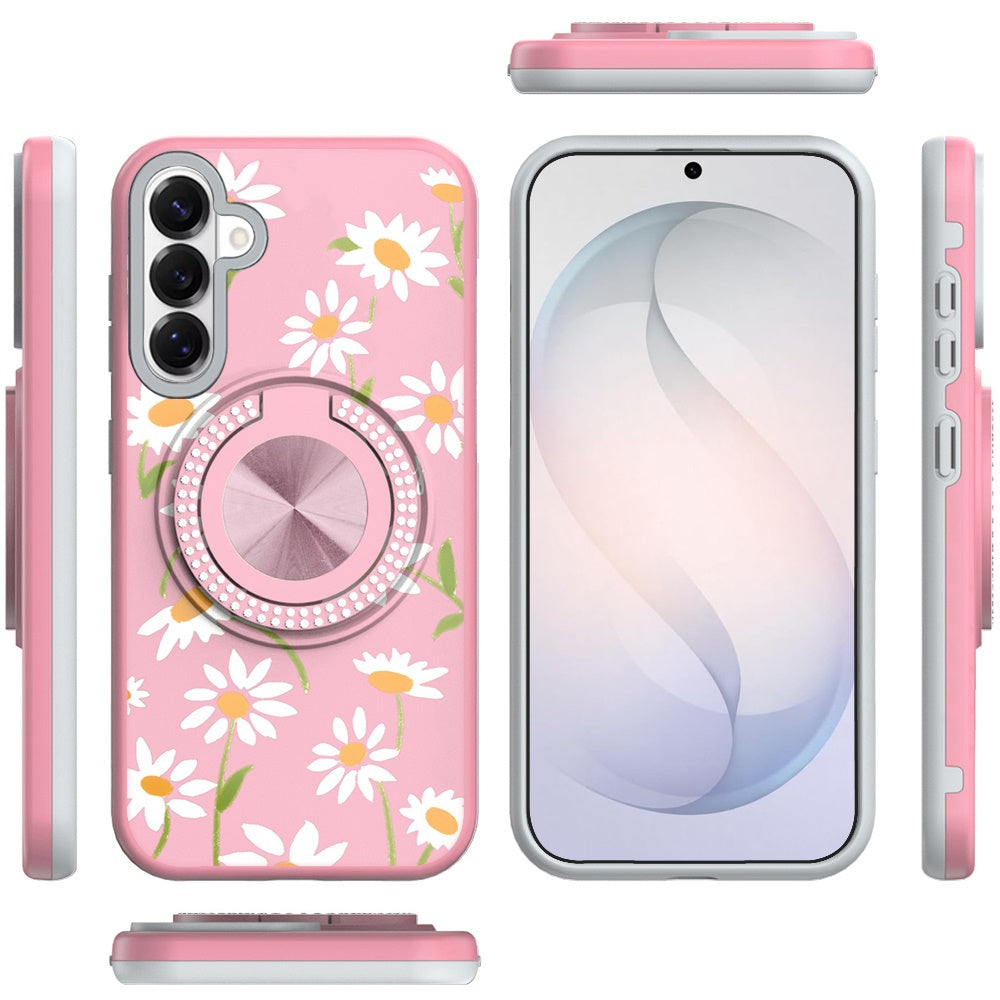 Phone Case for Samsung Galaxy S26 FE /Fan Edition Magnetic Ring Stand Matte Metal Hybrid Car Mount Friendly Shockproof Rotational Grip Diamond Design Pattern Cover
