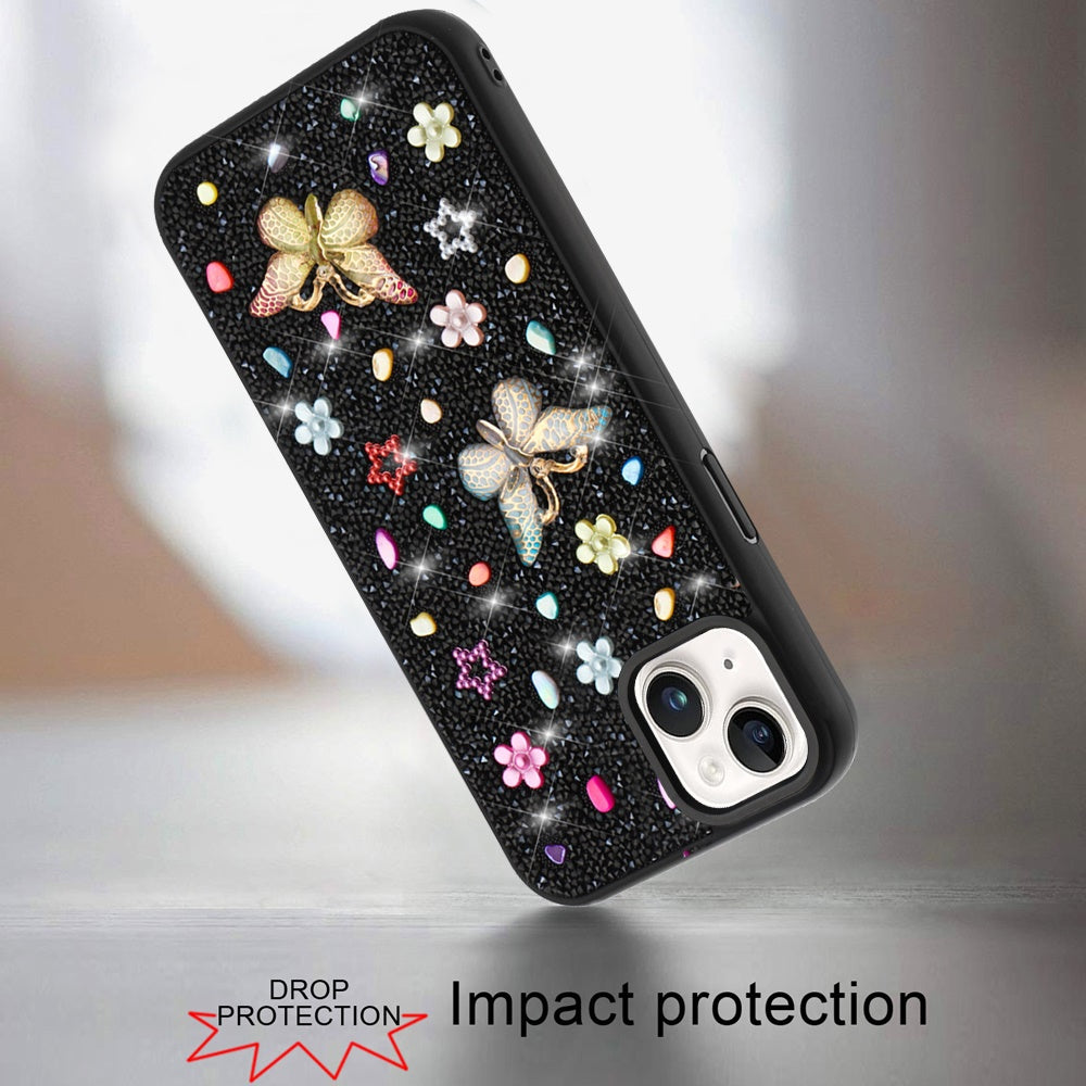 Phone Case for Apple iPhone 14 3D Butterfly Diamond Bling Glitter Shockproof Stylish Protective Luxury Hybrid Sparkly Durable Grip Design Cover