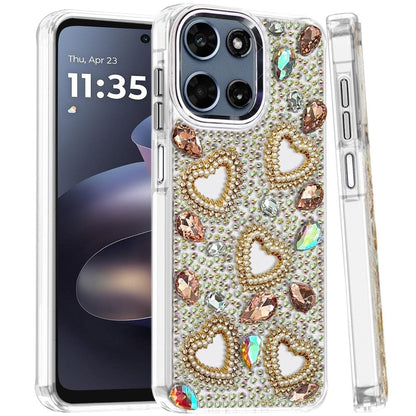Phone Case for Motorola Moto G Play 5G 2026 Luxury Crystal Heart Rhinestone Diamond Bling Shockproof Hybrid Glitter Protective Stylish Durable Grip Cover