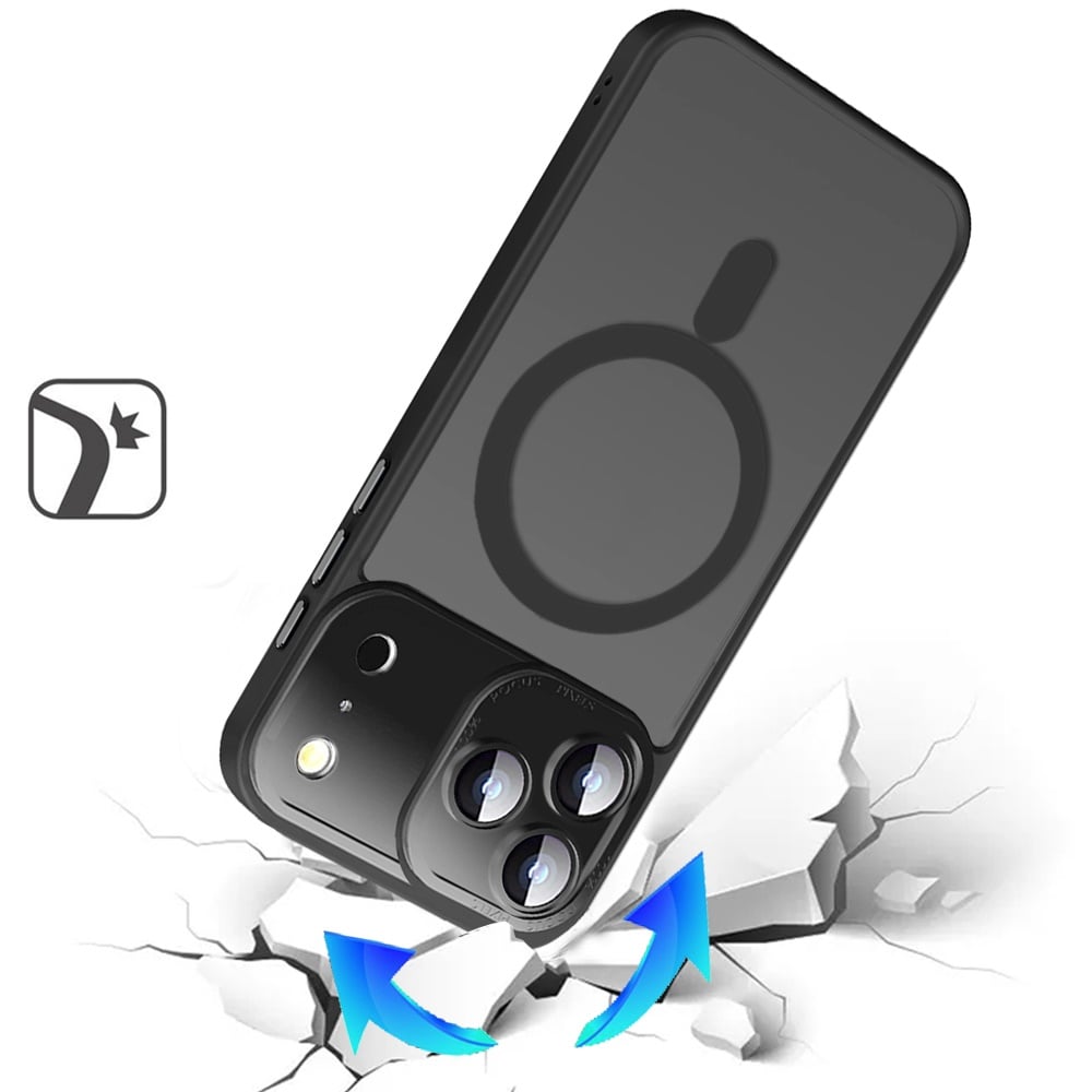 Phone Case for Apple iPhone 17 Pro Shockproof Magnetic Hybrid Metal Frame Tempered Camera Glass Lens Protector Military Drop Protection Armor Cover Black