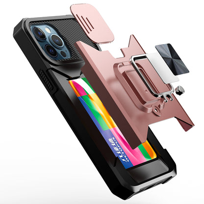 For Motorola Moto G Power 5G 2025 Wallet Case with Ring Stand & Slide Camera Cover Back Credit Card Slot Holder, Military Grade Case Cover Rose Gold