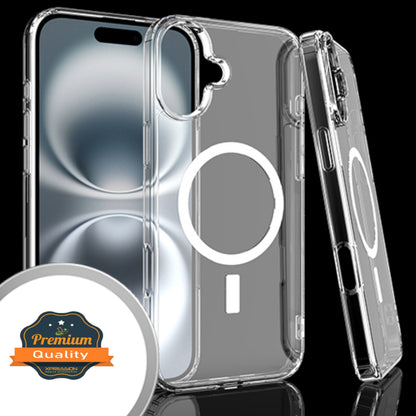 For Apple iPhone 16 (6.1") Magnetic Case with Built in Magnets Compatible with MagSafe, Transparent Slim Hybrid Frame Bumper Case Cover Clear