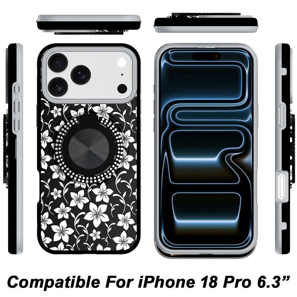 Phone Case for Apple iPhone 18 Pro Magnetic Ring Stand Matte Metal Hybrid Car Mount Friendly Shockproof Rotational Grip Diamond Design Pattern Cover