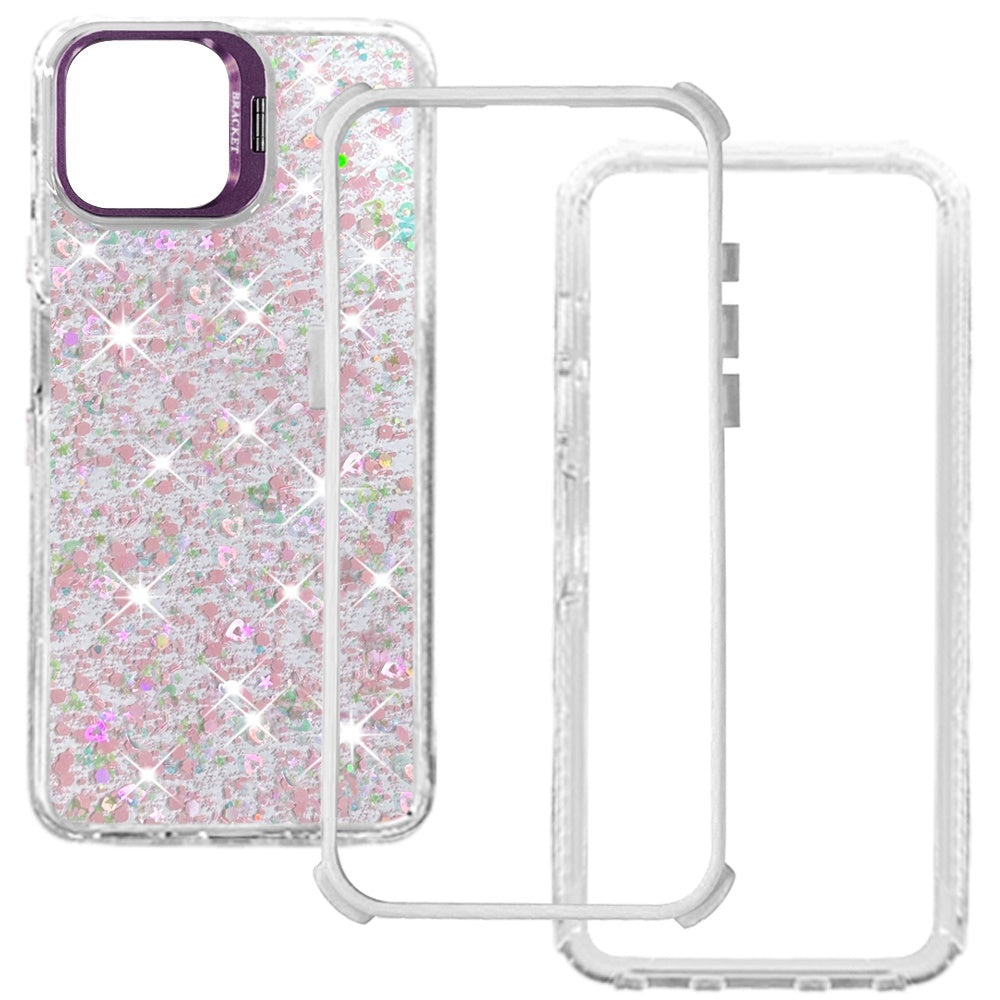 Phone Case for Apple iPhone 17E / iPhone 16E Luxury Bling Scattered Glitter Hybrid Dual Layers with Integrated Camera Stand and Sparkle Finish Design Cover