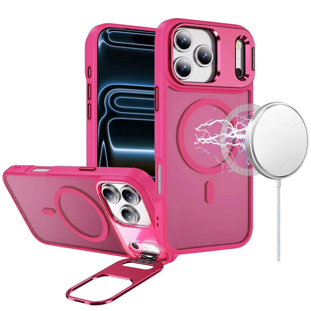 For Apple iPhone 17 Pro Max (6.9") Heavy Duty Metallic Hybrid Tough TPU with Camera Ring Stand, MagSafe Compatible, Rugged Drop Protection Case Cover Dark Purple