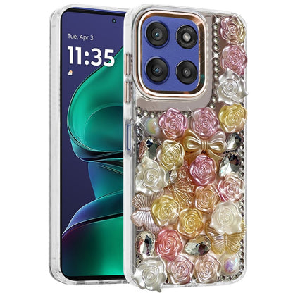 For Motorola Moto G Stylus 5G 2026 /2025 Muti-Color Floral Fashion Bling Crystal 3D Full Diamonds Stones Sparkle Rhinestone Glitter Hybrid Case Cover
