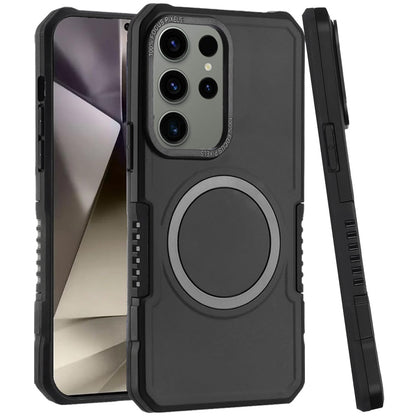 For Samsung Galaxy S25 Ultra Hybrid Armor Grip Metal Magnetic Circle Compatible with MagSafe for Wireless Charging Shockproof Case Cover
