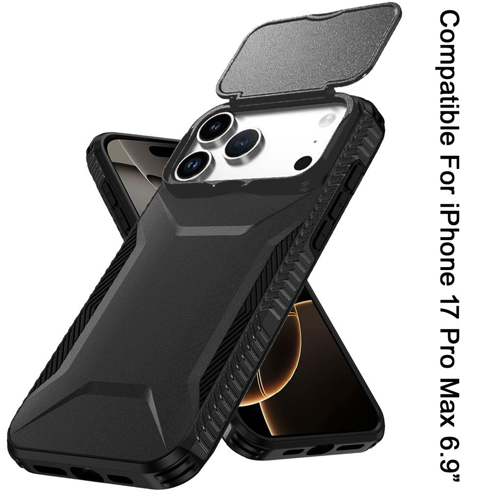 For Apple iPhone 17 Pro Max (6.9") Slim Fit Shockproof Hybrid with Slide Camera Window Covering, Rugged Tpu Silicone Hard PC Bumper Case Cover