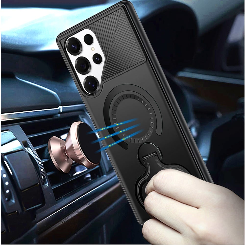 Phone Case for Samsung Galaxy S25 Ultra Magnetic 2 Ring Stand Car Mount Friendly Shockproof Rugged Grip Armor Dual Ring Kickstand Heavy Duty Hybrid Cover