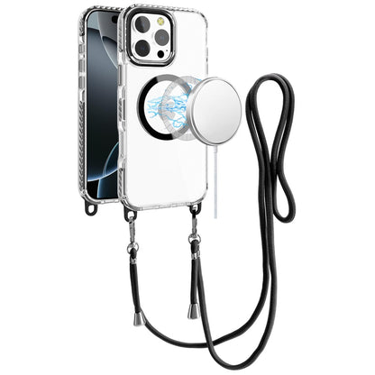 For Apple iPhone 11 Clear Magnetic Frame PC Back Shockproof Protective Case with Detachable Lanyard Strap, Compatible with MagSafe Case Cover