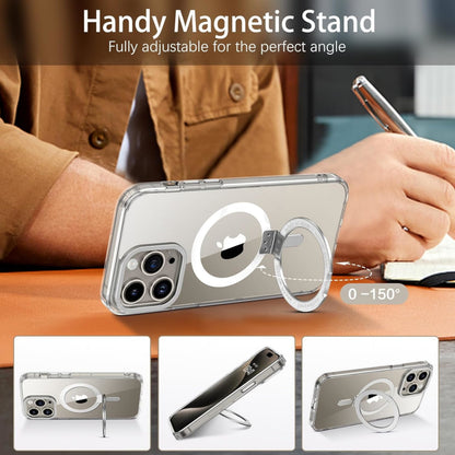 For Apple iPhone 15 Pro (6.1") Magnetic Hybrid Transparent Edge Bumper Invisible Stand [Compatible with Magsafe] Slim  Phone Case Cover
