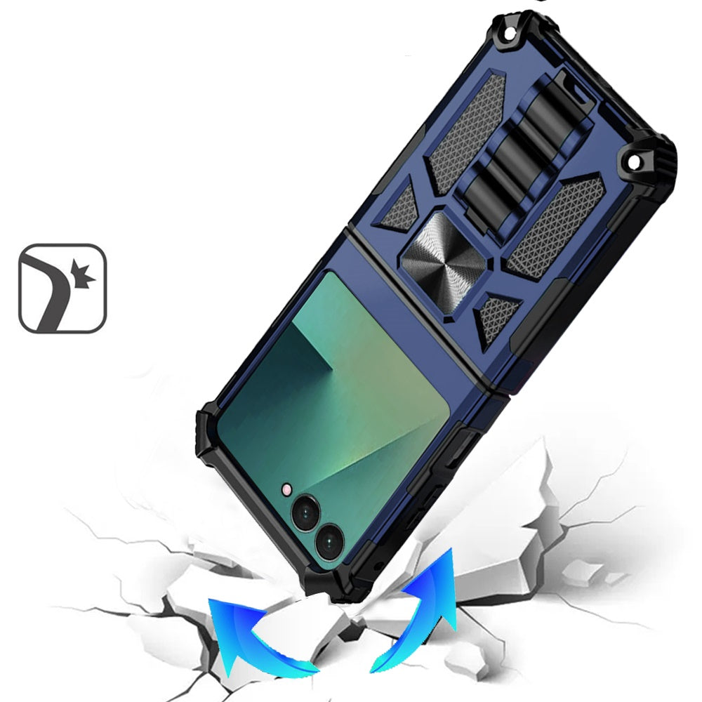 For Samsung Galaxy Z Flip 7 Hybrid Shockproof [Military Grade] Rugged Protective with Magnetic Car Mount & Invisible Stand Case Cover
