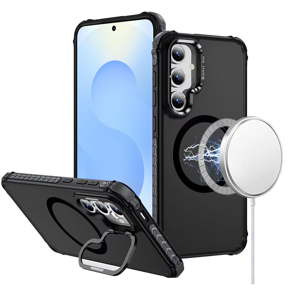 For Samsung Galaxy S25 /S24 Hybrid Metal Camera Stand Ring Sturdy, Compatible with MagSafe, Matte Hard TPU Colorful Edge Case Cover