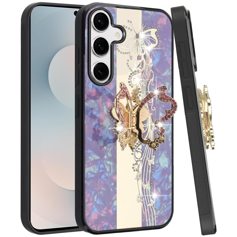 For Samsung Galaxy S26 Diamonds 3D Butterfly Bling Sparkly Glitter Ornaments Engraving Hybrid with Stand Fashion Case Cover