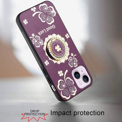 Phone Case for Apple iPhone 15 Diamond 3D Fashion Floral Glitter Engraved Luxury Bling Hybrid Shockproof Chrome Edge Protective Grip Cover Purple
