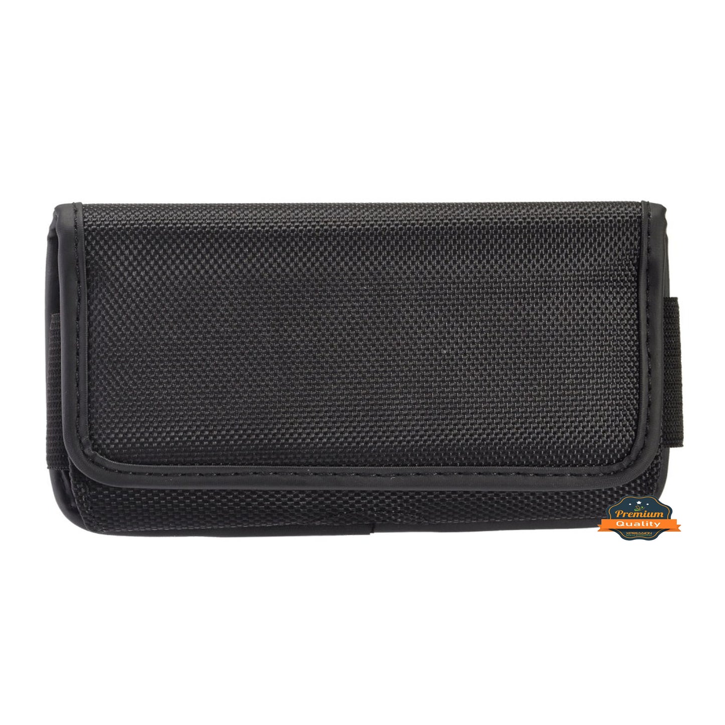 For Apple iPhone 16 Pro (6.3") Pouch Case Universal Horizontal Canvas with Belt Clip Loop Holster Military Grade Cell Phone Holder Cover [Black]