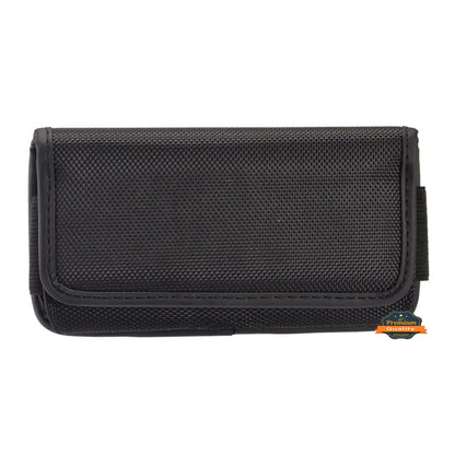 For Apple iPhone 16 Plus (6.7") Pouch Case Universal Horizontal Canvas with Belt Clip Loop Holster Military Grade Cell Phone Holder Cover [Black]