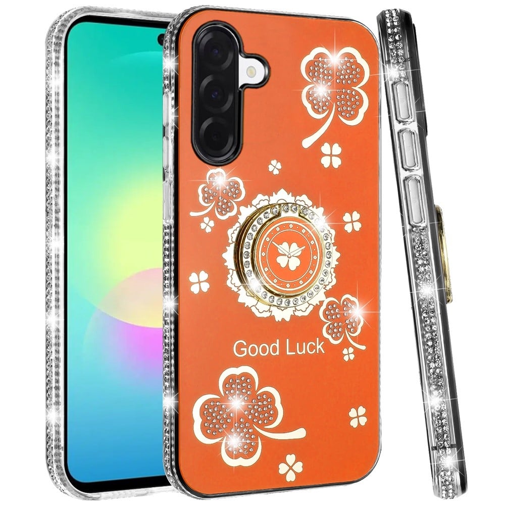 Phone Case for Samsung Galaxy A27 5G Glitter Diamond Ring Stand Sparkle Rhinestone Edge AntiSlip Kickstand Luxury Fashion Bumper Shockproof Cover