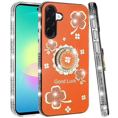 Phone Case for Samsung Galaxy A27 5G Glitter Diamond Ring Stand Sparkle Rhinestone Edge AntiSlip Kickstand Luxury Fashion Bumper Shockproof Cover
