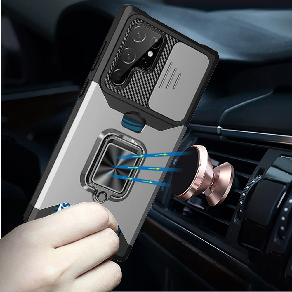 For Motorola Moto G 5G /Moto G 2025 Wallet Case with Ring Stand & Slide Camera Cover Back Credit Card Slot Holder, Military Grade Case Cover Silver