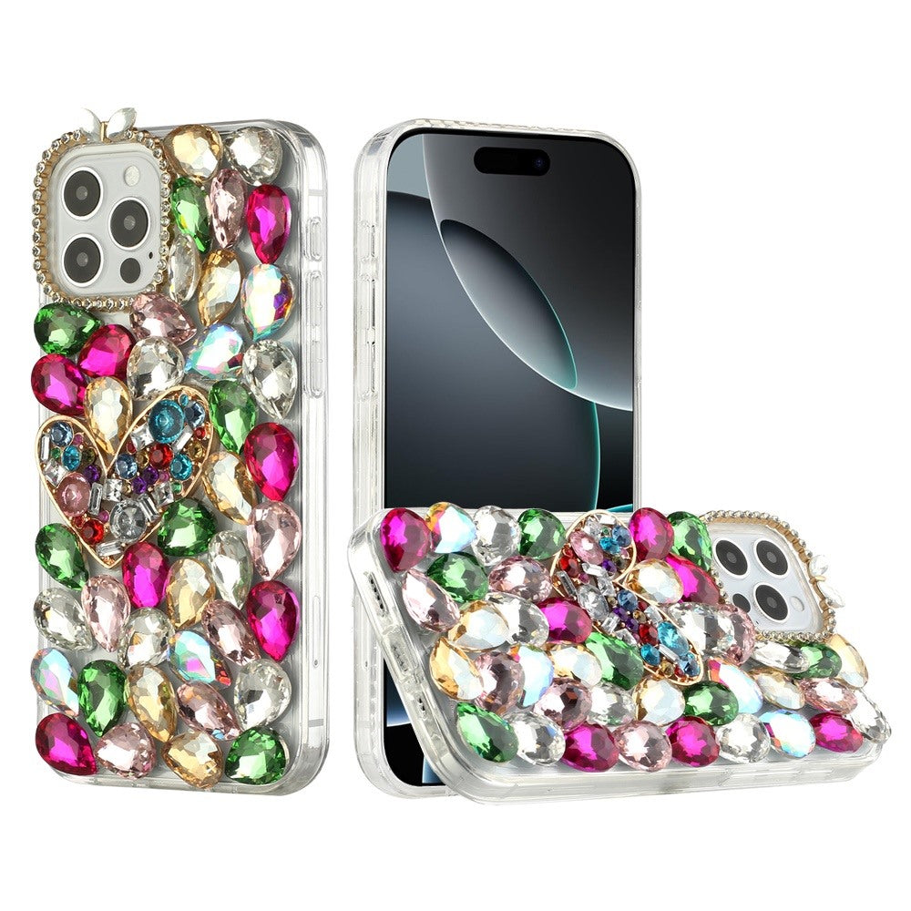 Luxury Full Diamond Glitter 3D Floral Ornament Hybrid Shockproof Stylish Rhinestone Designer Protective Elegant