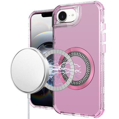 For Apple iPhone 17E /16E Magnetic Circle Compatible with Magsafe, Hybrid Chrome 3in1 Transparent Shockproof TPU Bumper Case Cover Pink