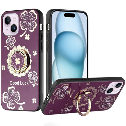 Phone Case for Apple iPhone 15 Diamond 3D Fashion Floral Glitter Engraved Luxury Bling Hybrid Shockproof Chrome Edge Protective Grip Cover Purple