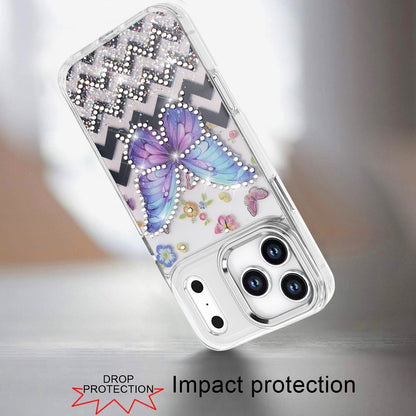 Phone Case for Apple iPhone 18 Pro Butterfly Resin Epoxy Diamond Bling Metal Edge Shockproof Hybrid Luxury Protective Durable Stylish Fashion Grip Cover