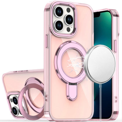 Phone Case for Apple iPhone 13 Pro Max Chrome Magnetic Ring Stand Rotational Shockproof Hybrid Kickstand Metal Finish Rugged Drop Protection Armor Cover Pink