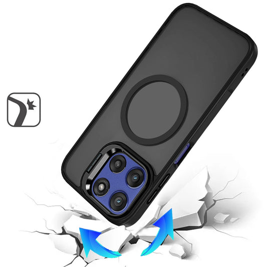 For Motorola Moto G Stylus 5G 2026 /2025 Heavy Duty Metallic Hybrid Tough TPU with Camera Ring Stand, MagSafe Compatible, Rugged Drop Protection Case Cover Black