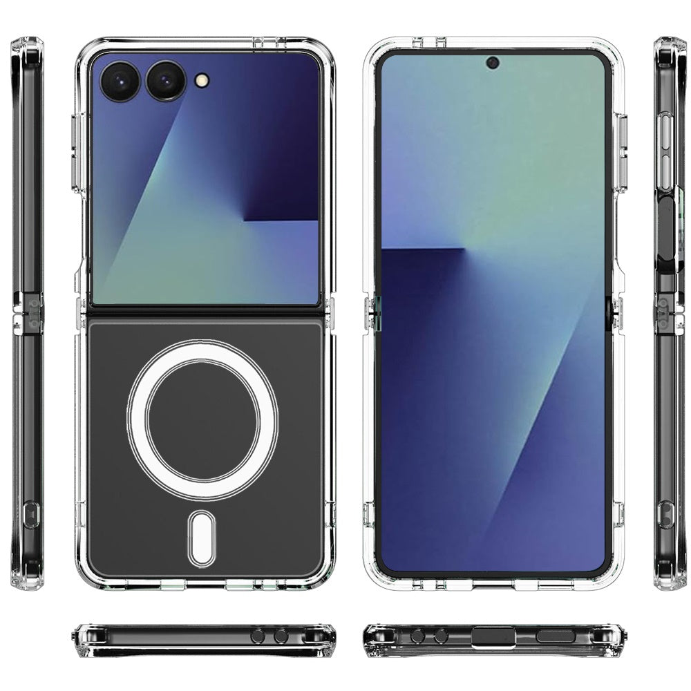 For Samsung Galaxy Z Flip 7 Clear Magnetic Case with Built-in Magnets Compatible with MagSafe Slim Soft TPU Bumper Case Cover Clear
