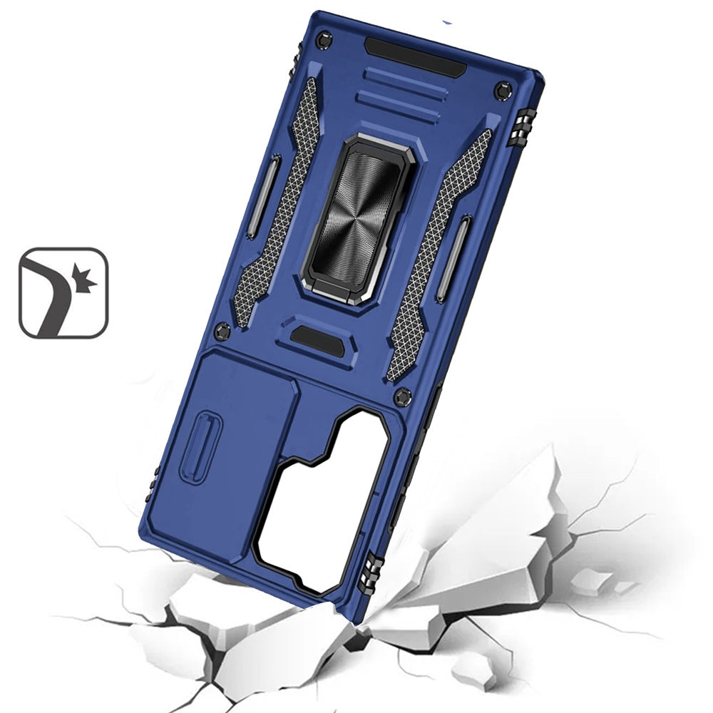 Phone Case for Samsung Galaxy S24 Ultra Tough Metal Ring Shockproof Sliding Camera Window Hybrid Armor Rugged Anti Slip Heavy Duty Grip Cover
