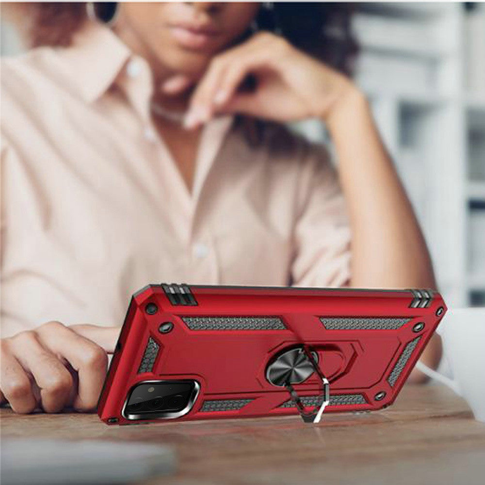 For Samsung Galaxy Z Flip 7 FE Hybrid Shockproof Protective with Magnetic 360° rotating Ring Kickstand, TPU Rubber PC Case Cover Red